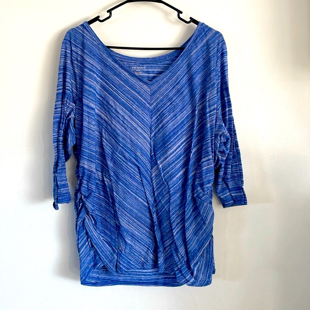 Blue pinstripe rouched side shirt